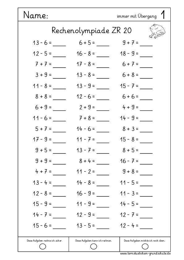 Kopfrechenblätter für den Zahlenraum bis 20